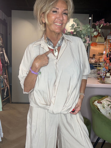Bluse Beige Knopf