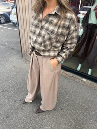 Blouse ruit bruin beige Bomber model Annie