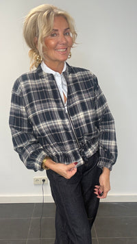 Blouson en flanel à carreaux bleu foncé