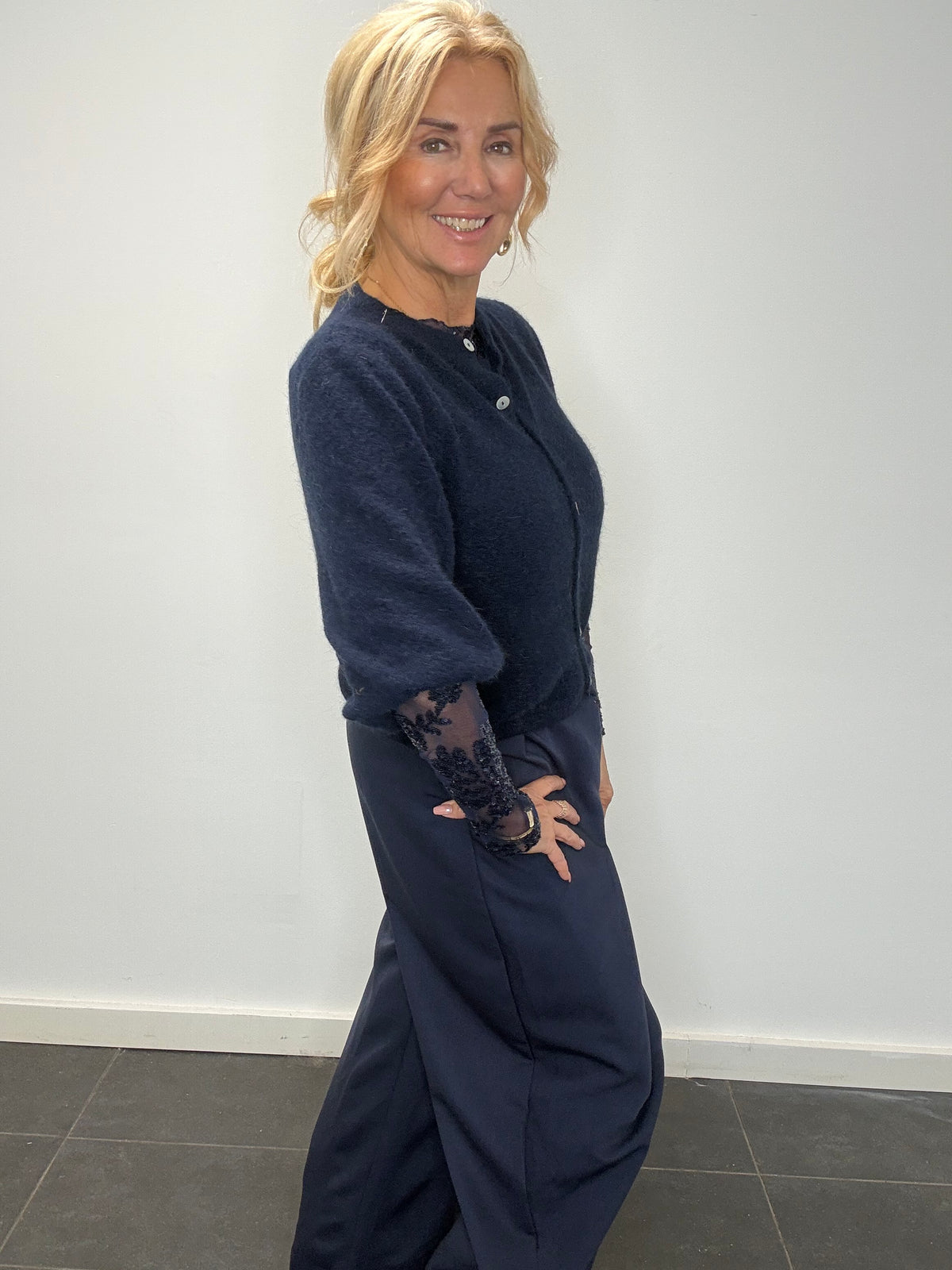 Pantalon overslag donkerblauw