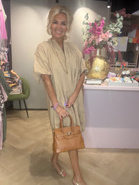 Jurk ballon mouw Broderie Camel