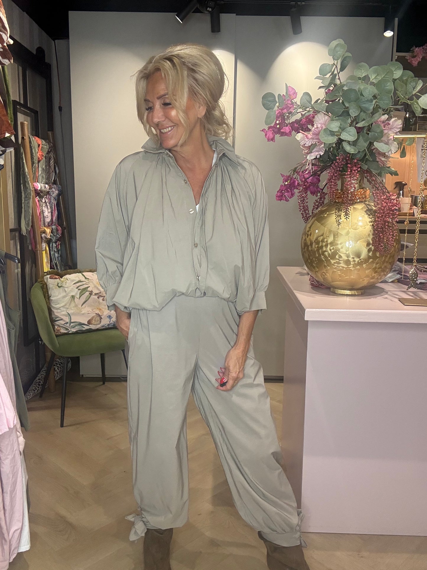 Pantalon Jiss vert sauge et beige