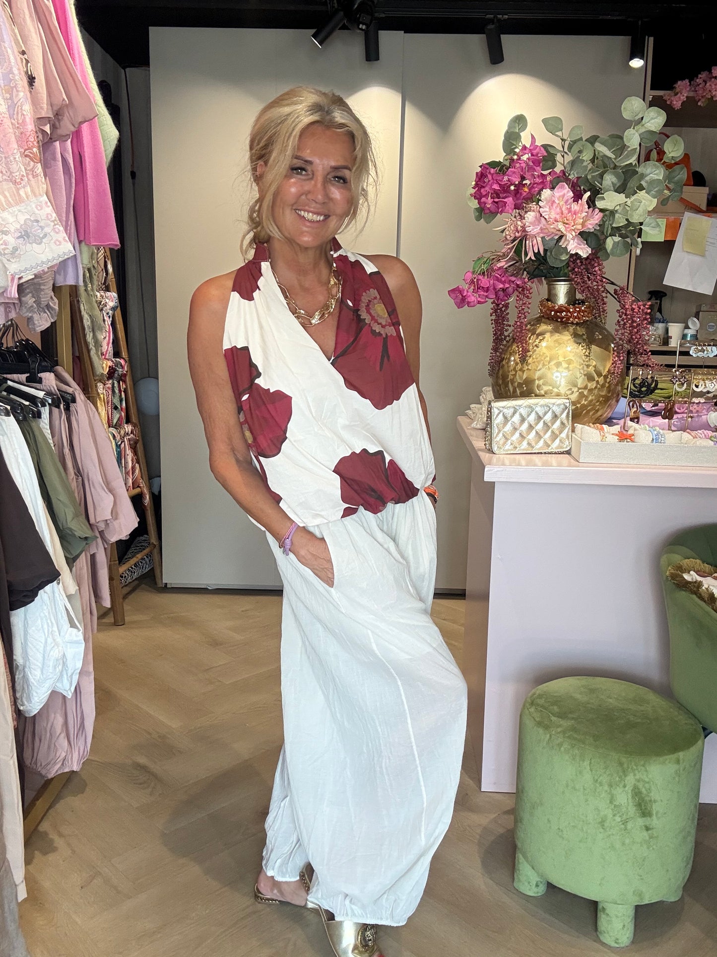 Top halter Flower Bordeaux
