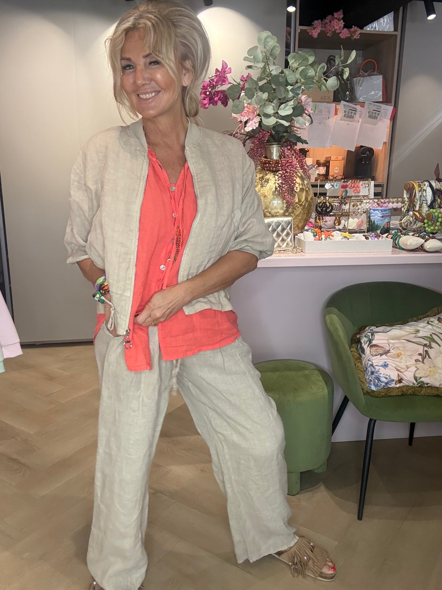 Bomber Jasje Linnen beige