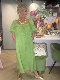 Vestido de lino verde Matcha