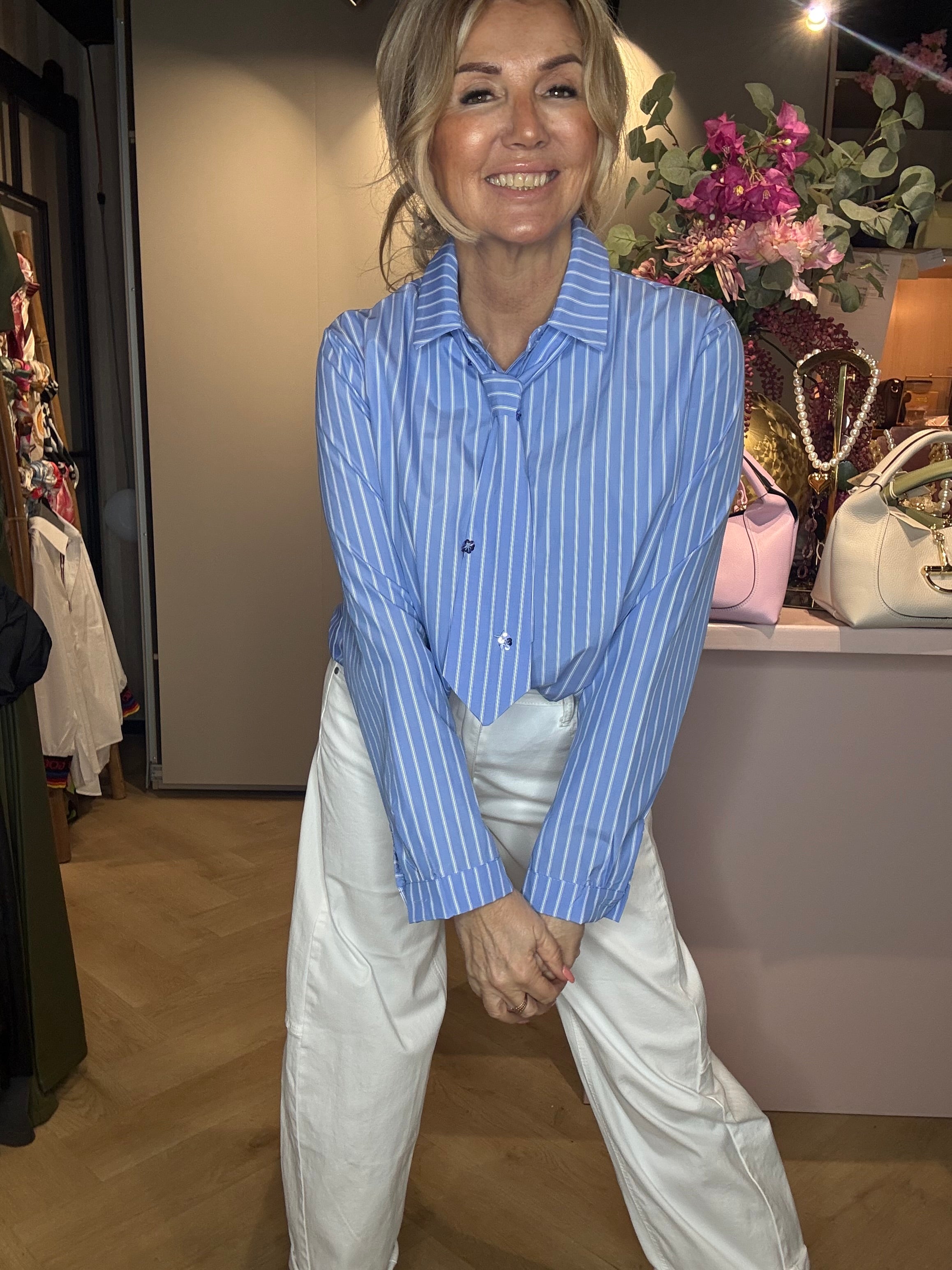 Bluse stroppy blå stribet