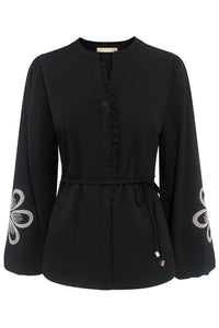 Triple Nine Blouse BLS5923  Broderie/Cord Zwart