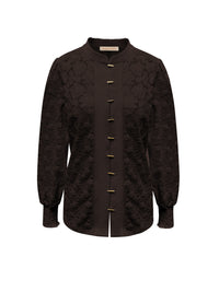 Donkerbruine kanten blouse van Triple Nine, achterkant