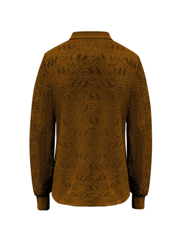 Triple Nine BLS5946 Doorknoop Blouse Kant met Gouden Knopen Caramel - achterkant