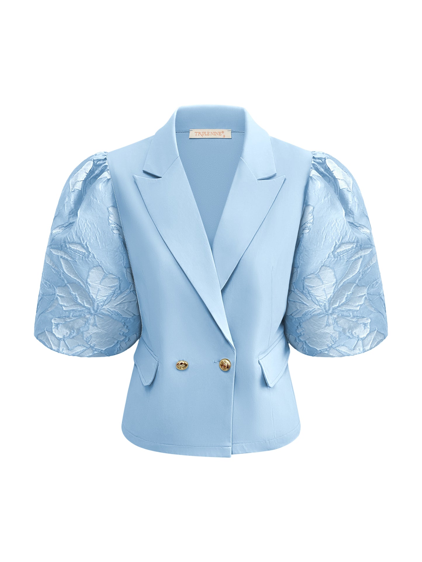 Triple Nine Blazer BLS3911 Korte Mouw Gouden knopen en Satijn afwerking | Licht Blauw