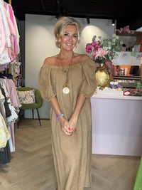 Linen dress with balloon sleeve Camel