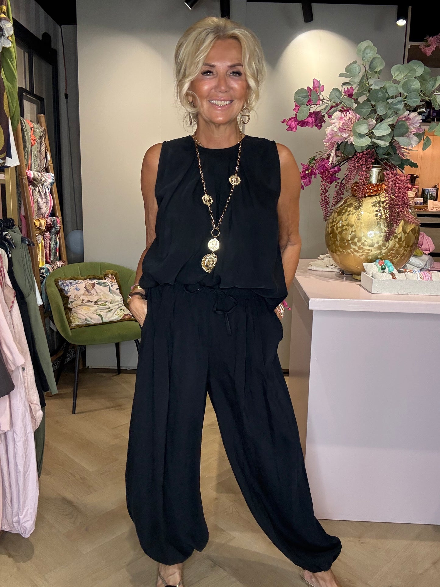 Blouse Plooi Mouwloos Zwart