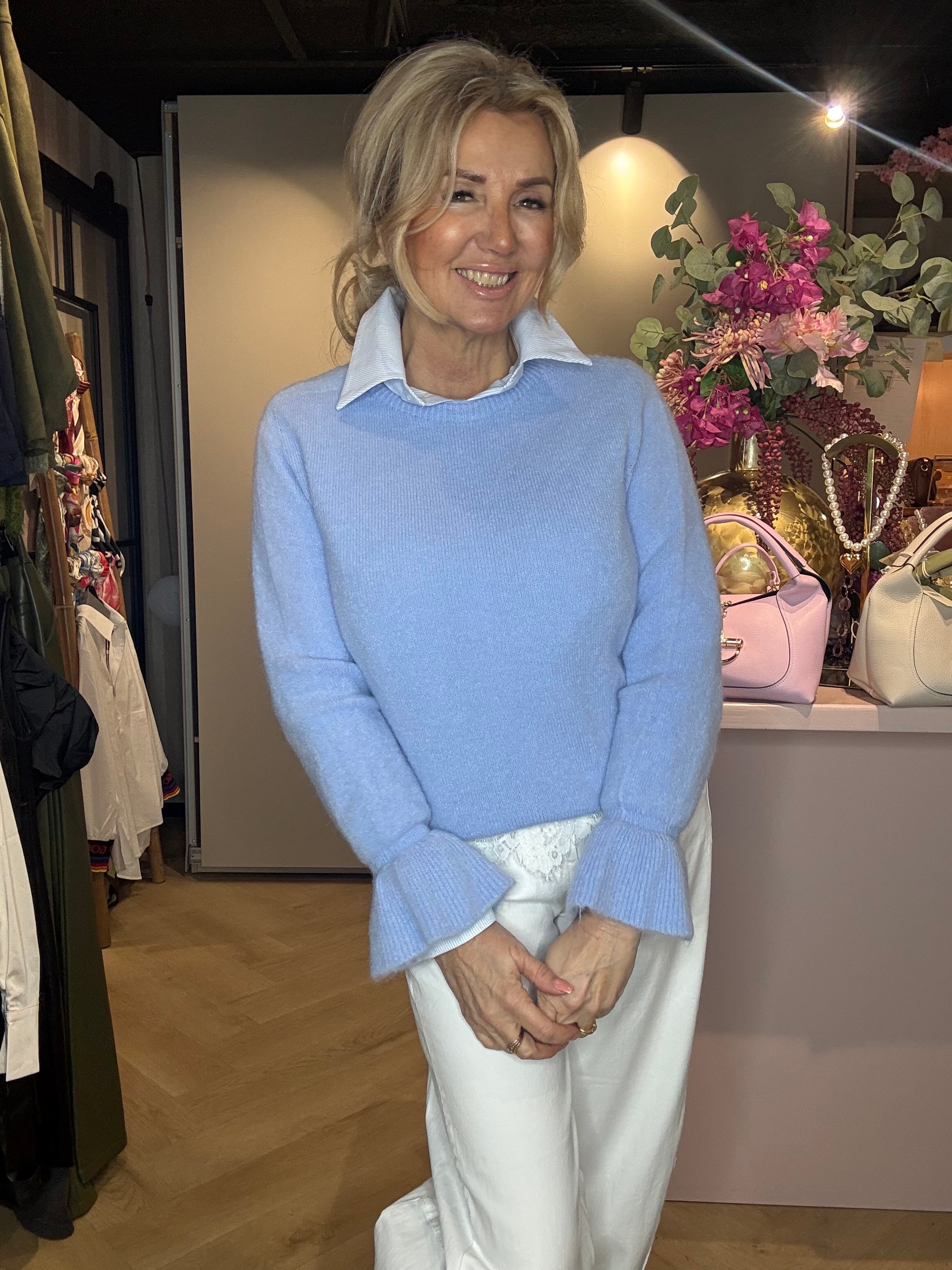 Alpaca truitje trompet mouw Blauw