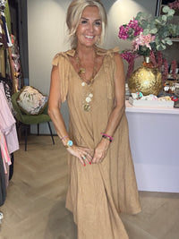 Jurk linnen strik Camel