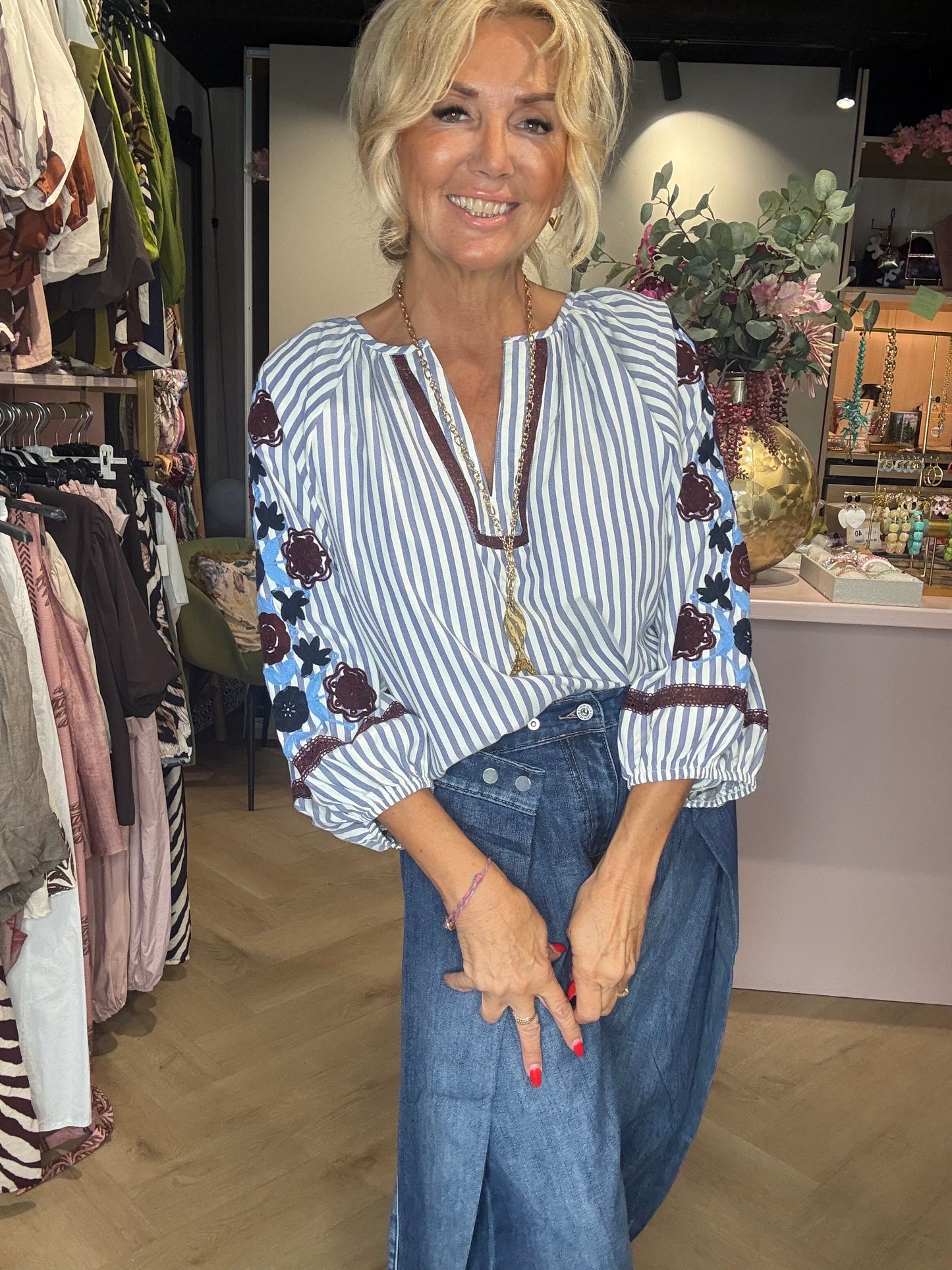 Blouse rayée fleurie
