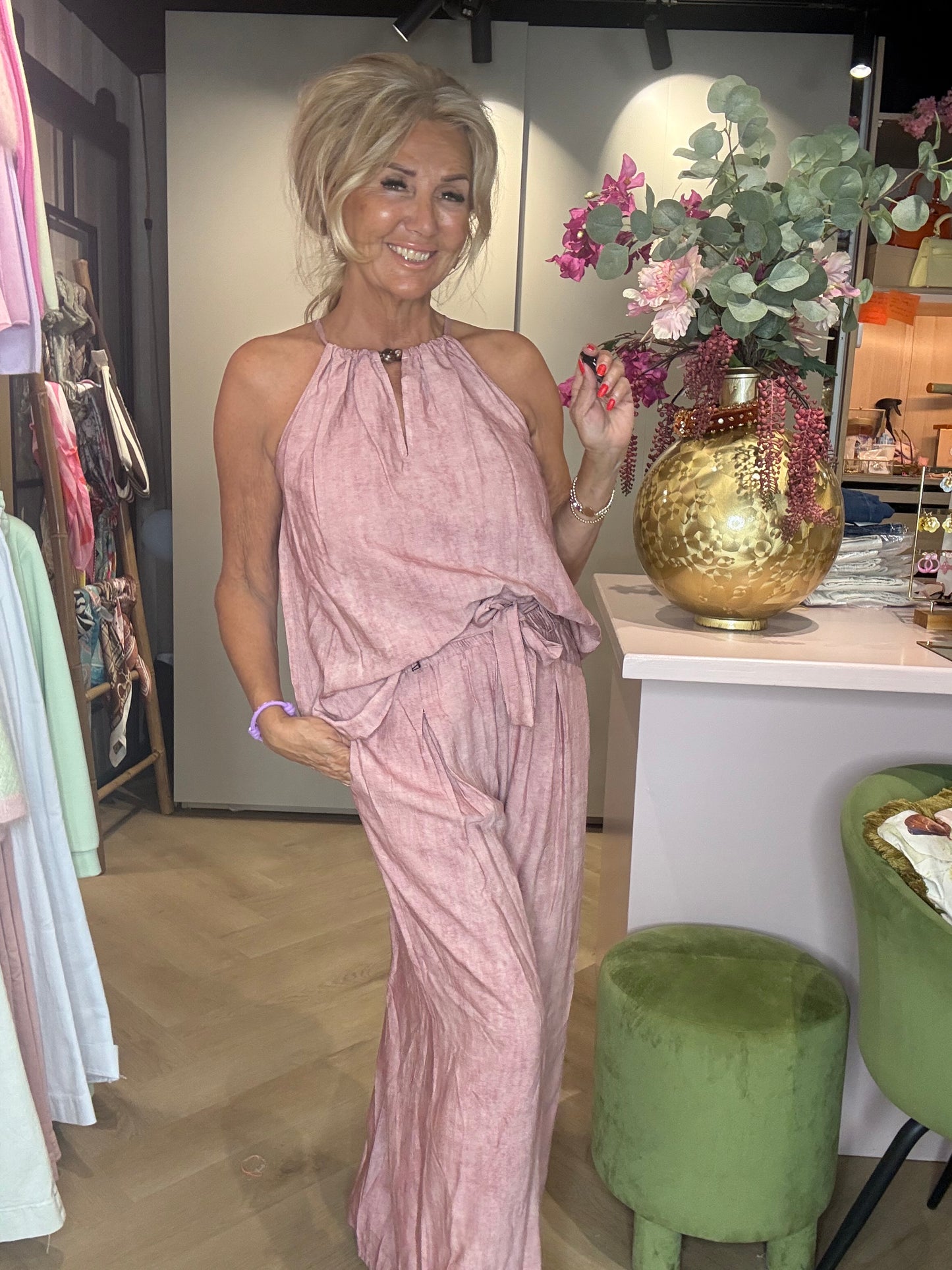 2 Delige set Rose linnen look