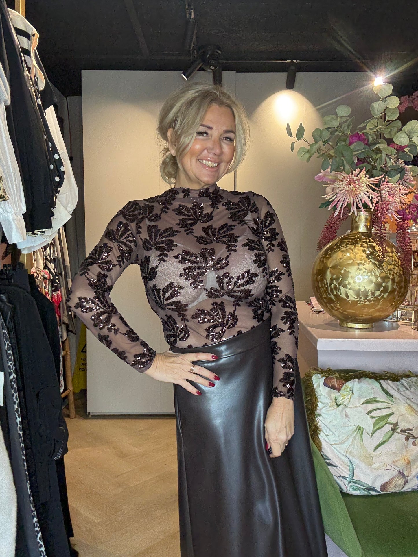 Pailletten Party Top Bruin