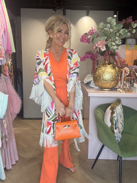 Mi Piace Fringe Kimono Sommerblad Dance Print Off White MP202809SDPT