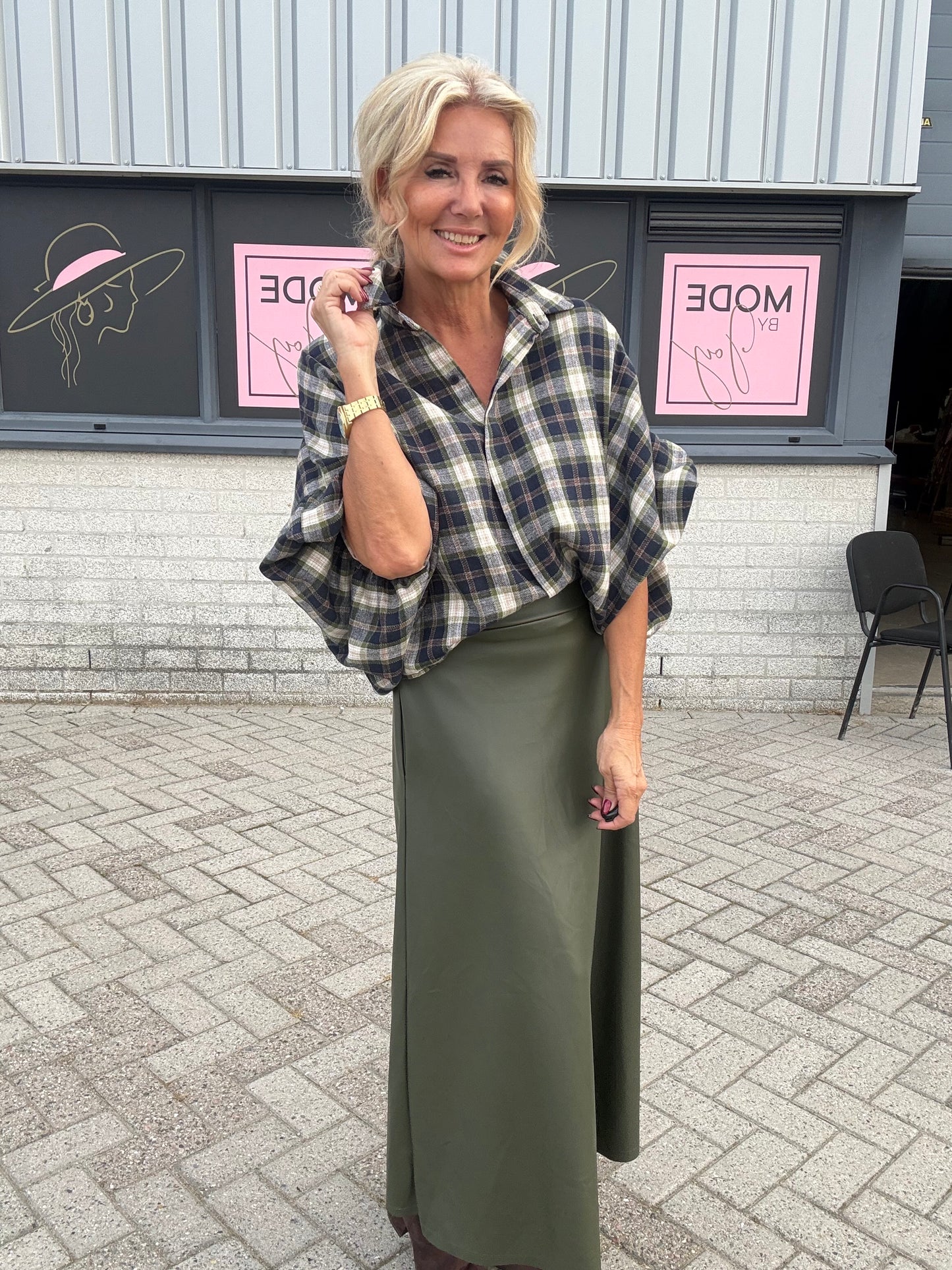 Bluse Emma ternet flannel grøn