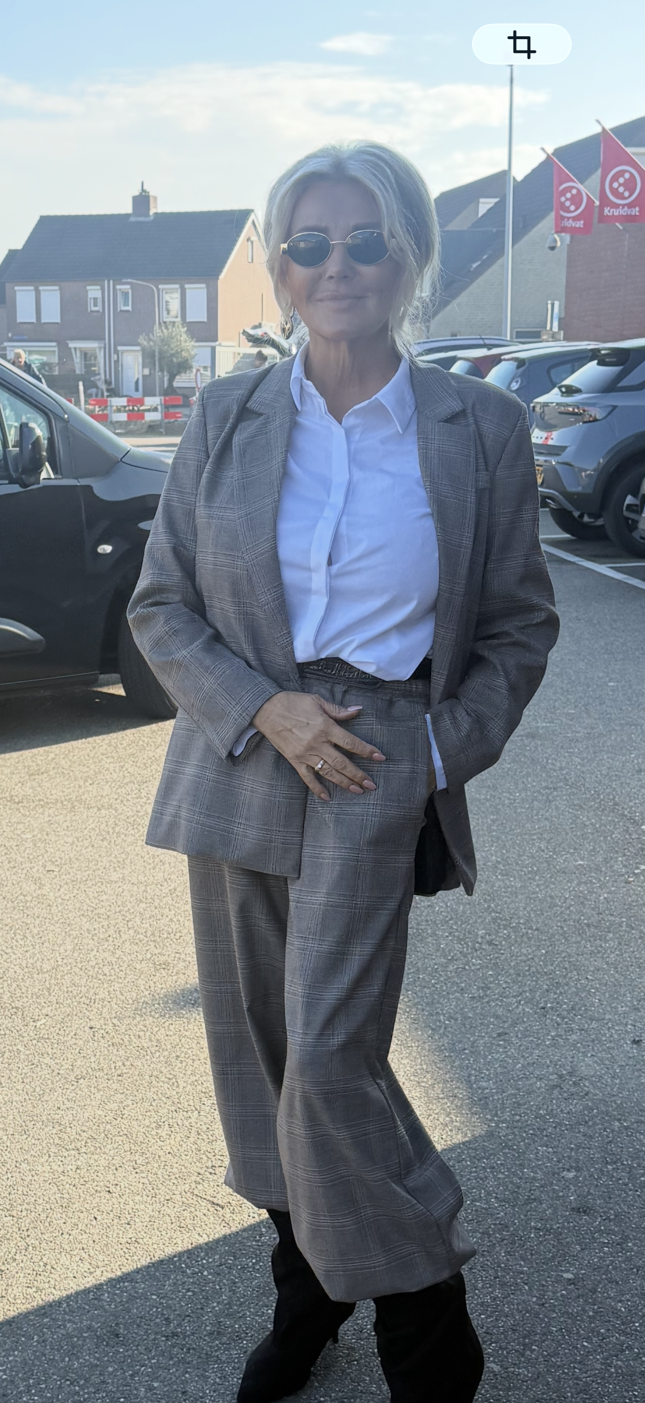 Colbert Jill grijze ruit met licht Camel accenten