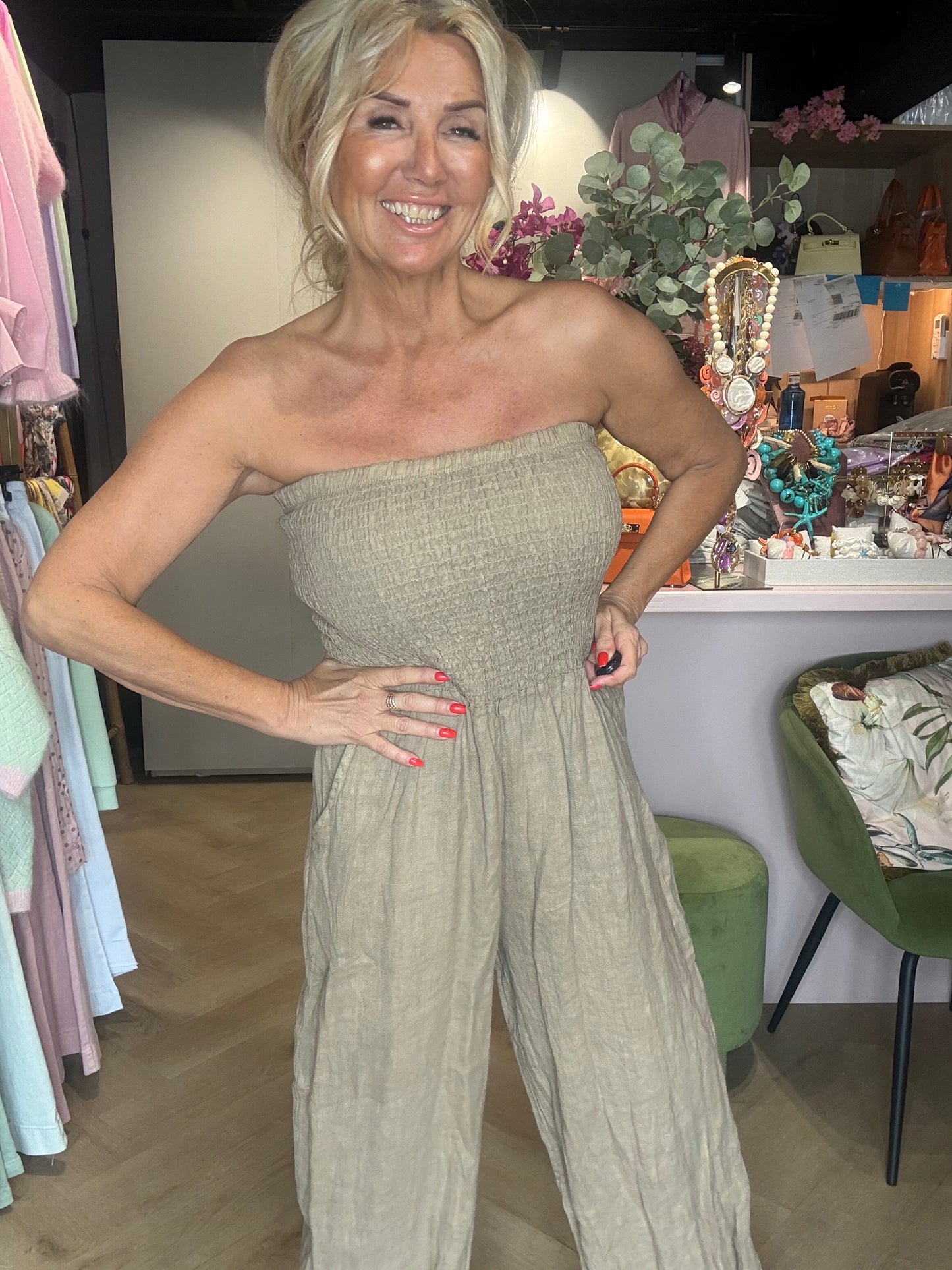 Stropfri jumpsuit camel