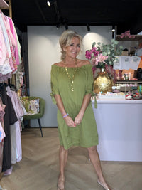 Kurzes Kleid Off-Shoulder Matcha