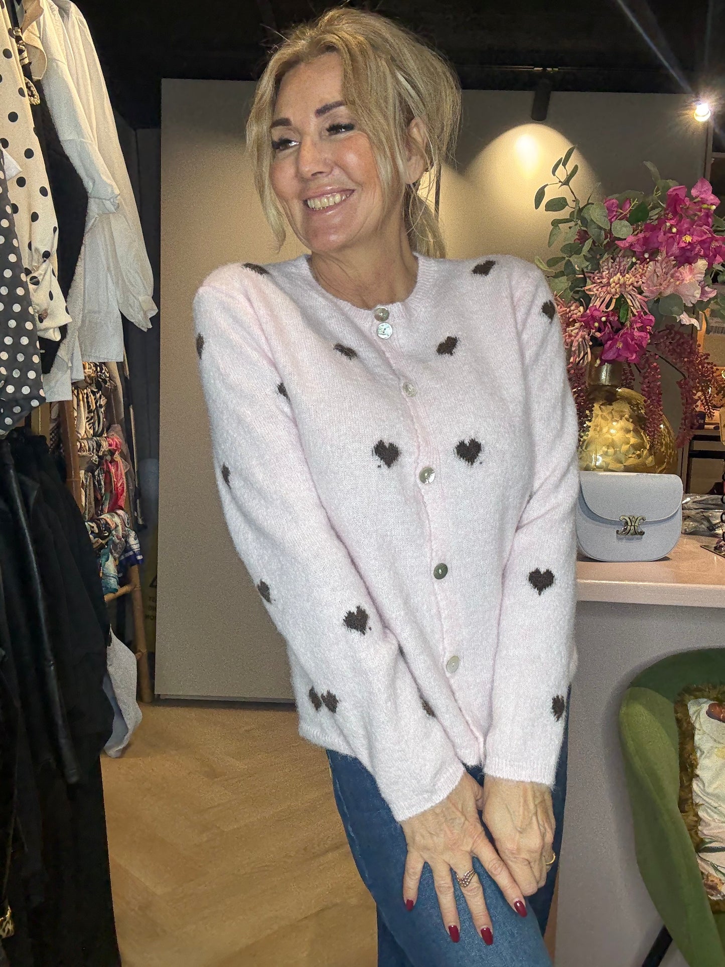 Licht Rose Vestje Bruine Hartjes