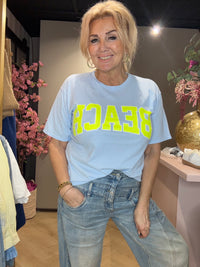 T Shirt Neon Beach Licht Blauw