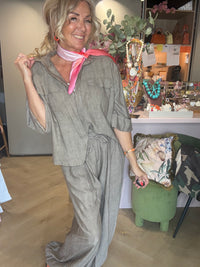 Harem-bukser model Taupe hør