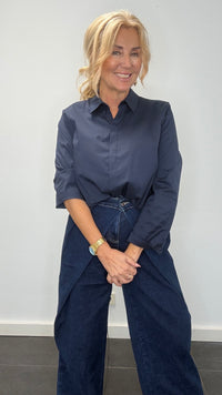 Jeans broek dark bleu overslag