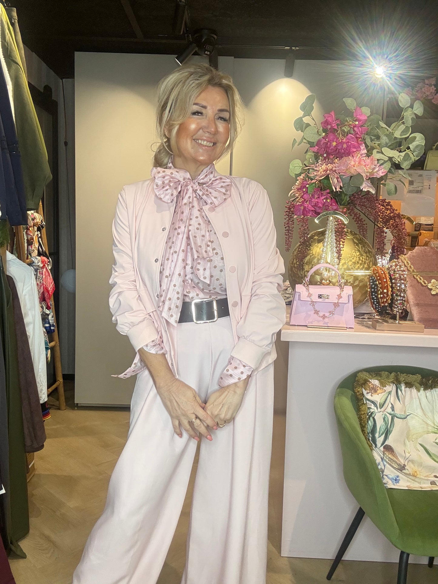 Blouse Rose Bow Camel stip