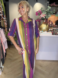 Jurk doorknoop streep paars