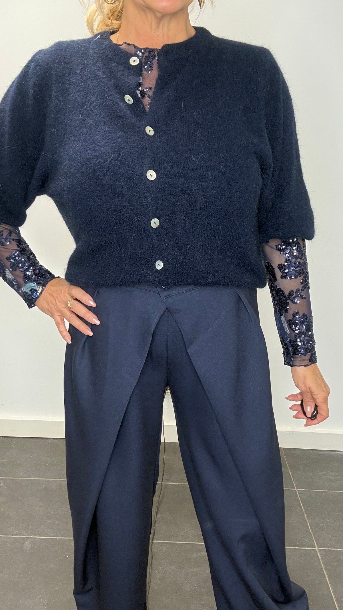 Pantalon overslag donkerblauw