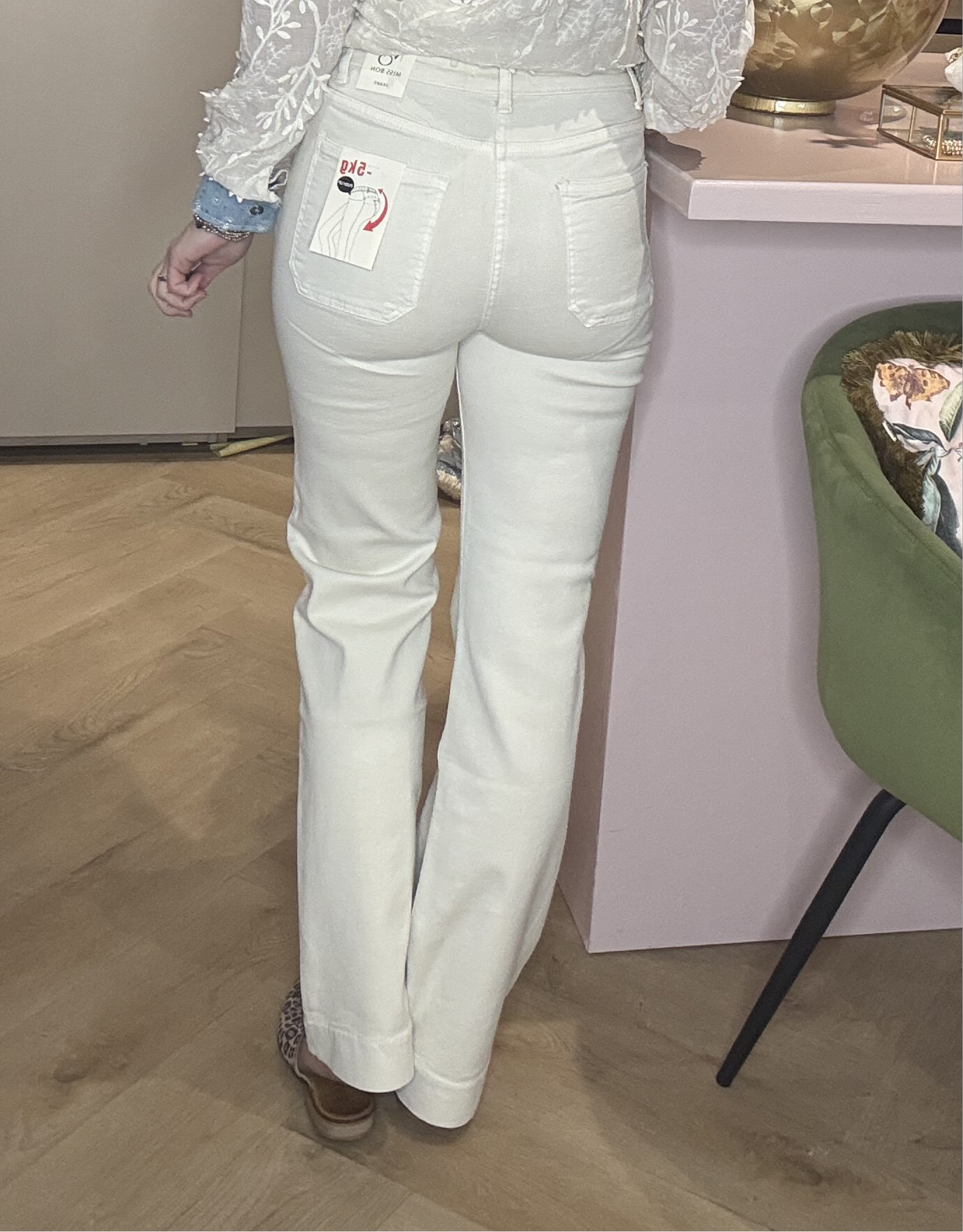 Broek Jeans Knoop detail Crème