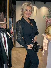 Triple Nine Blazer BLZ3906 Cross body Lace Sleeves Black