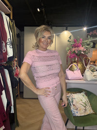 Chemisier en dentelle manches courtes Rose