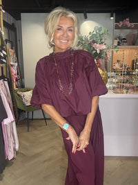 Blouse ballon à rayures bordeaux