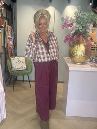 Burgunderfarbenes Flanell-Karo-Blouson/-Jäckchen