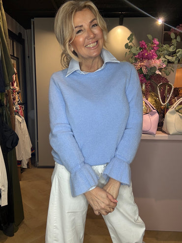 Alpaca truitje trompet mouw Blauw