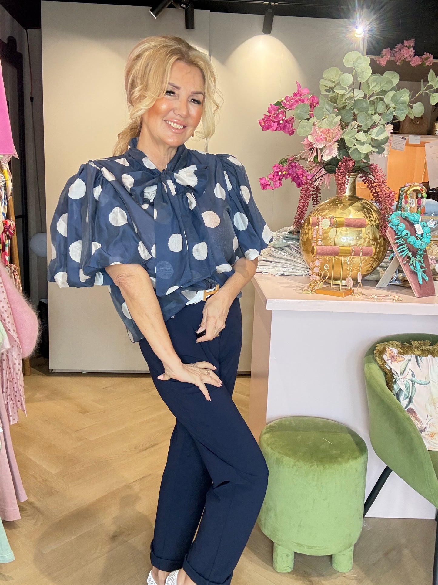 Bluse Store Prikker Mørkeblå