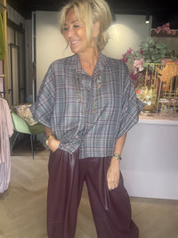 Blus Emma grå taupe/bordeaux
