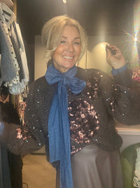 Trui Bruin Pailletten Bloem