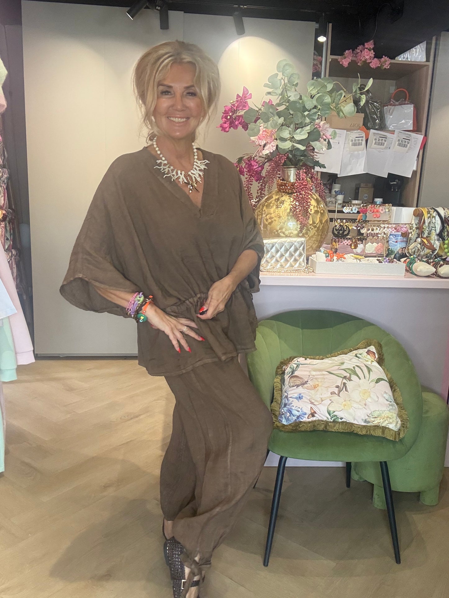 Linnen broek Marbella bruin