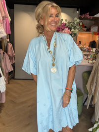 Jurkje ballon mouw Broderie baby bleu 🩵