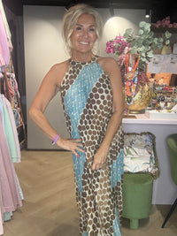 Jurk halter Blauw Glans
