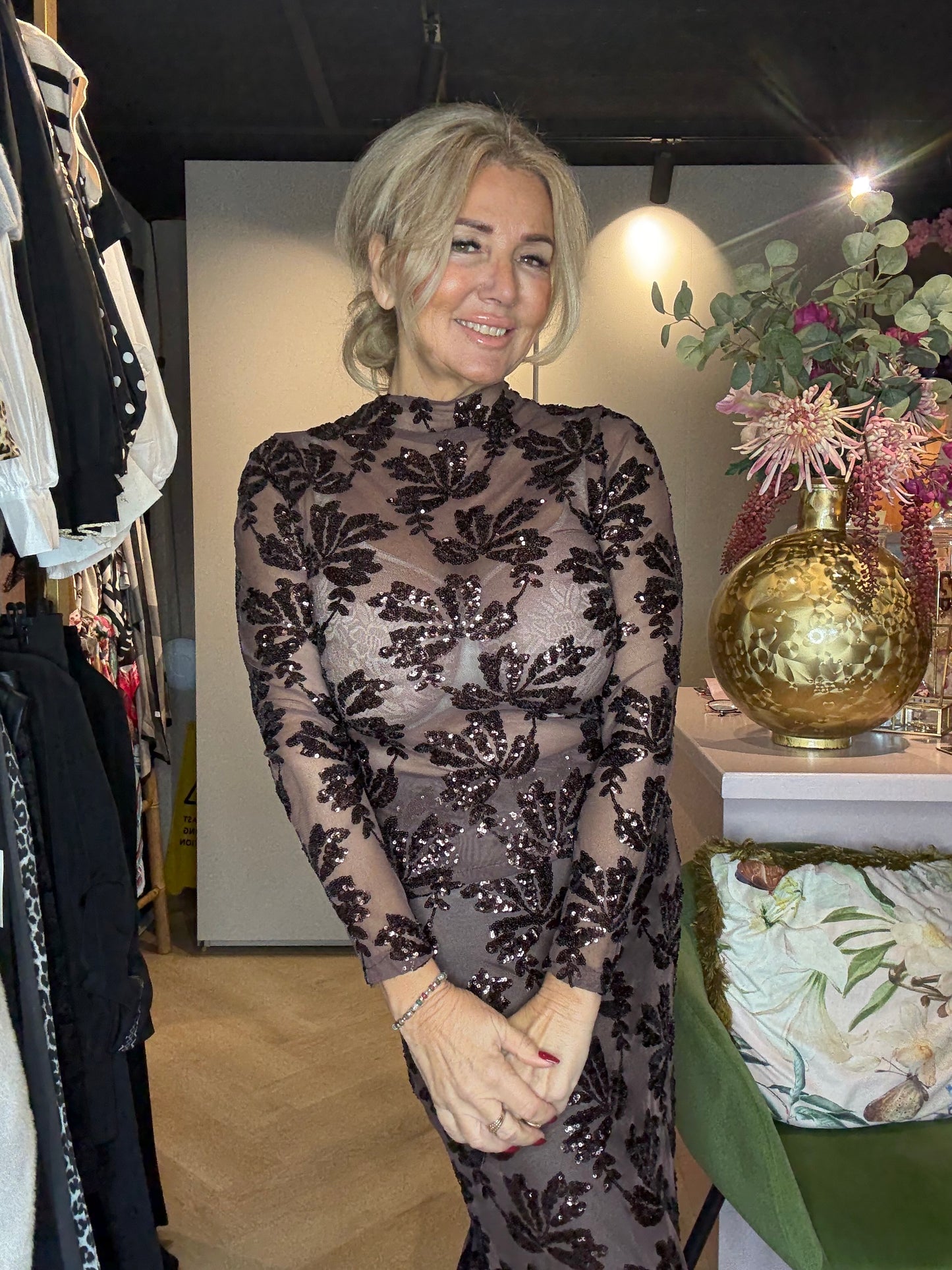 Pailletten Party Top Bruin