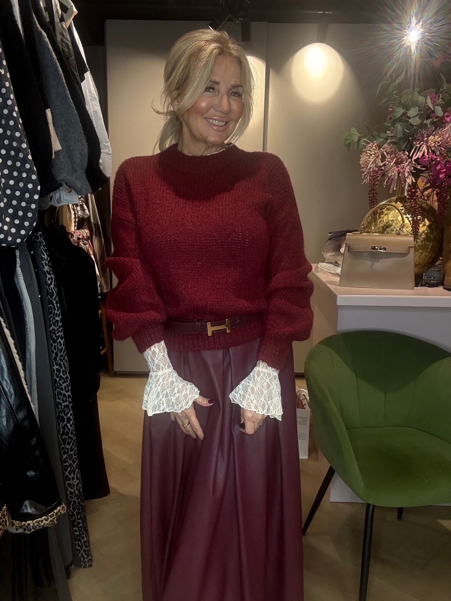 Trui Grof Ballon Mouw Bordeaux