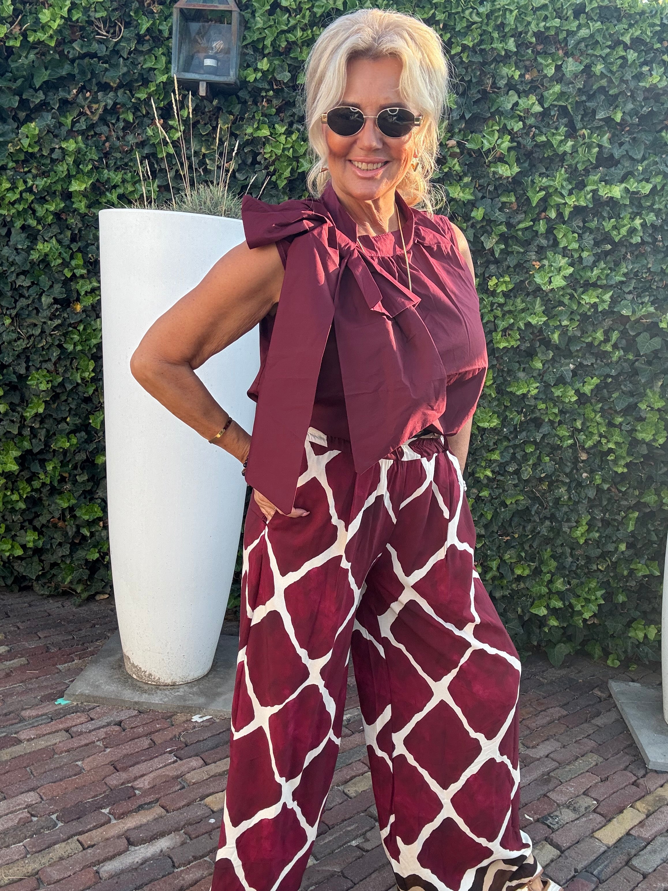 Broek Bordeaux Beige Drop