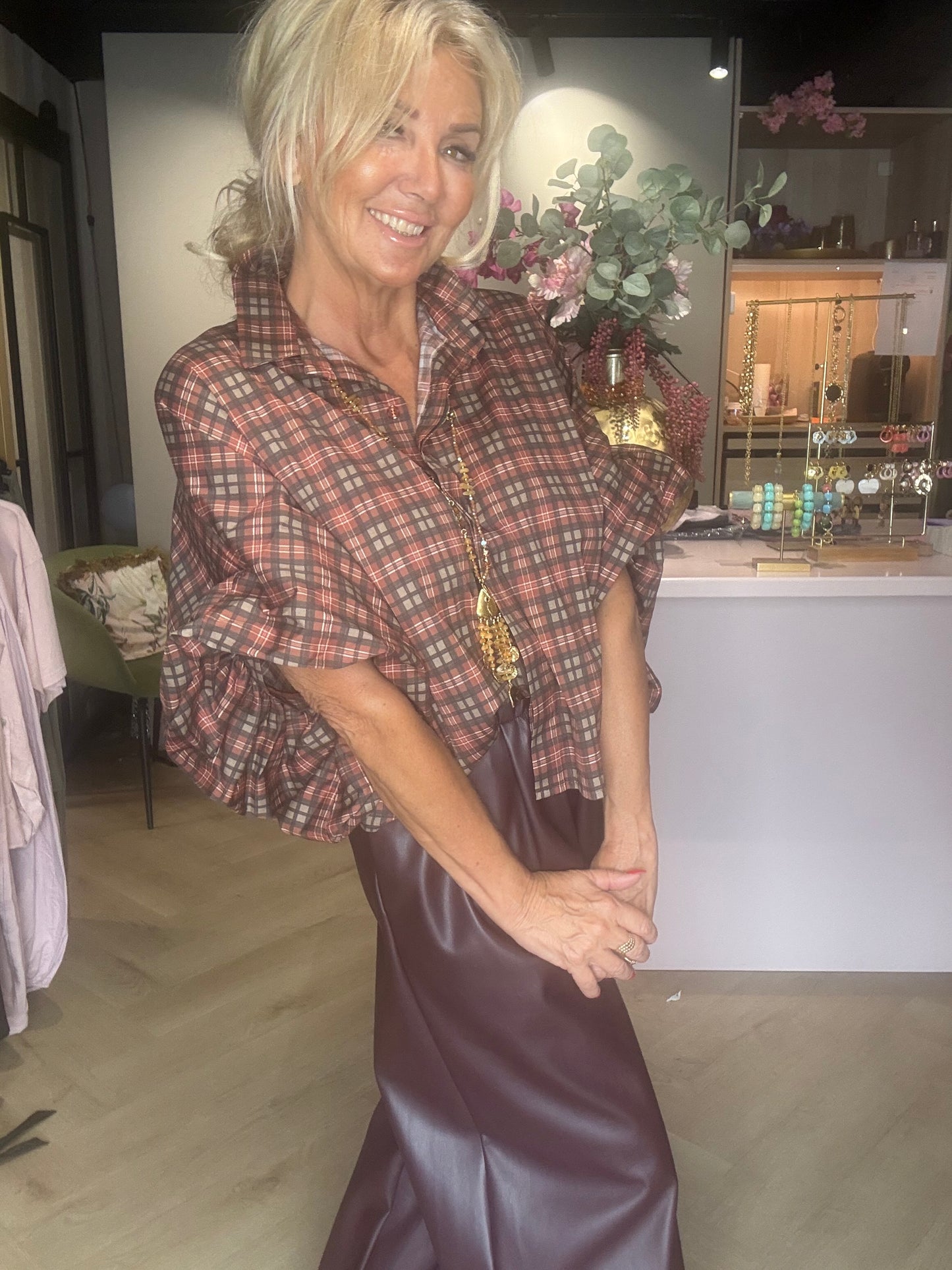 Blouse Emma Ruit Briek Burgundy