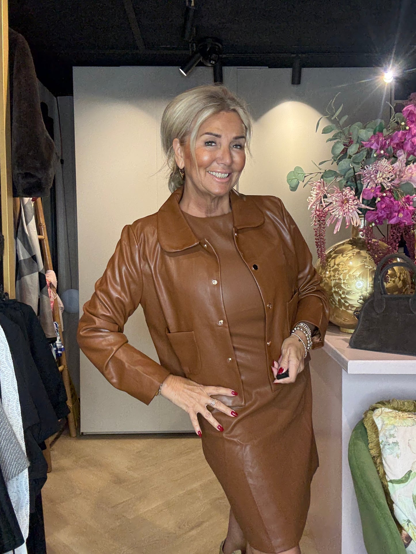 Leren Dress Jill  Leatherlook Cognac